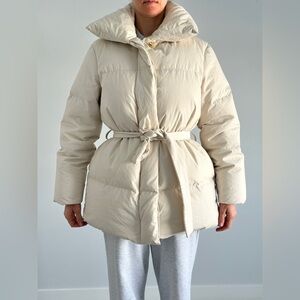 Cream Puffer parka with Belt